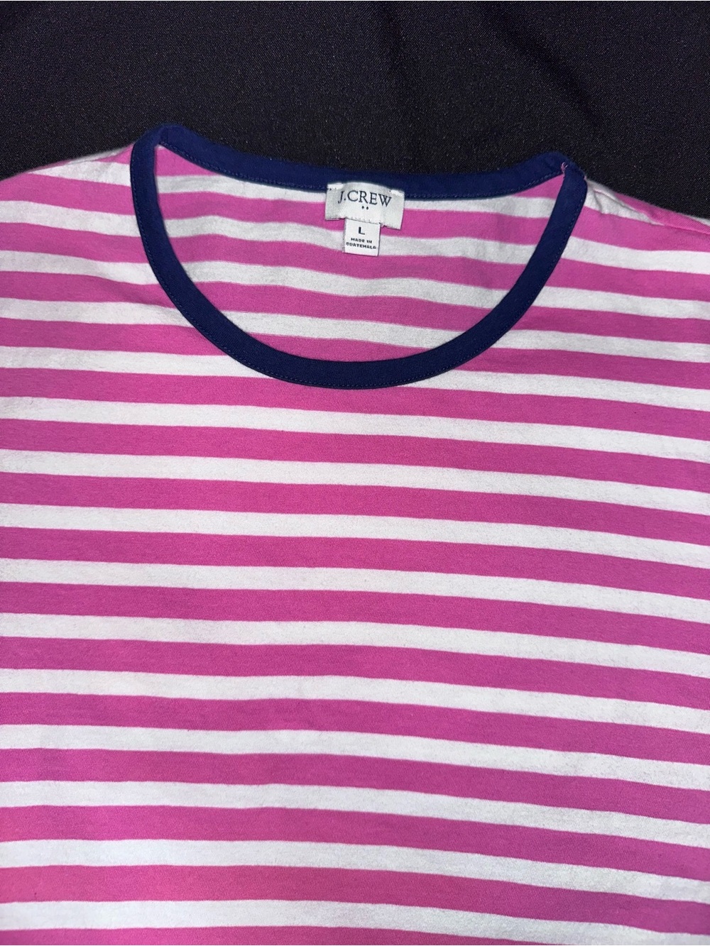 J.Crew Factory Striped Pink & White T-shirt Dress with Navy Trim ladies large - Picture 2 of 5